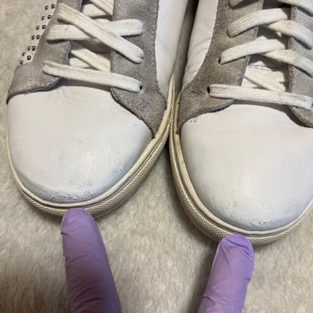Zadig And Voltaire White&Metallic Gray Leather Sneakers Lace Up Studded Sz 8/39 - Image 8